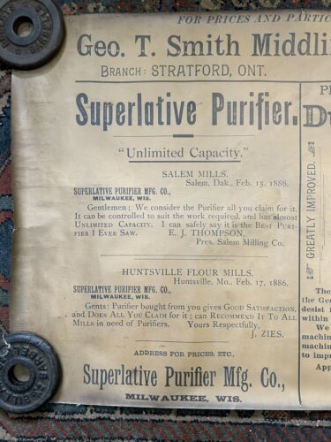 c1890 Middlings Superlative Purifier Milwaukee Wis Flour Mills Advertising Sign - Picture 3 of 7