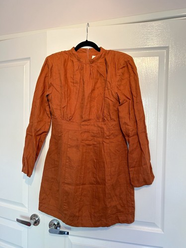 DISSH Woods Spice Linen Long Sleeve Mini Dress Size AU 12 / US 8 - Imagen 5 de 7