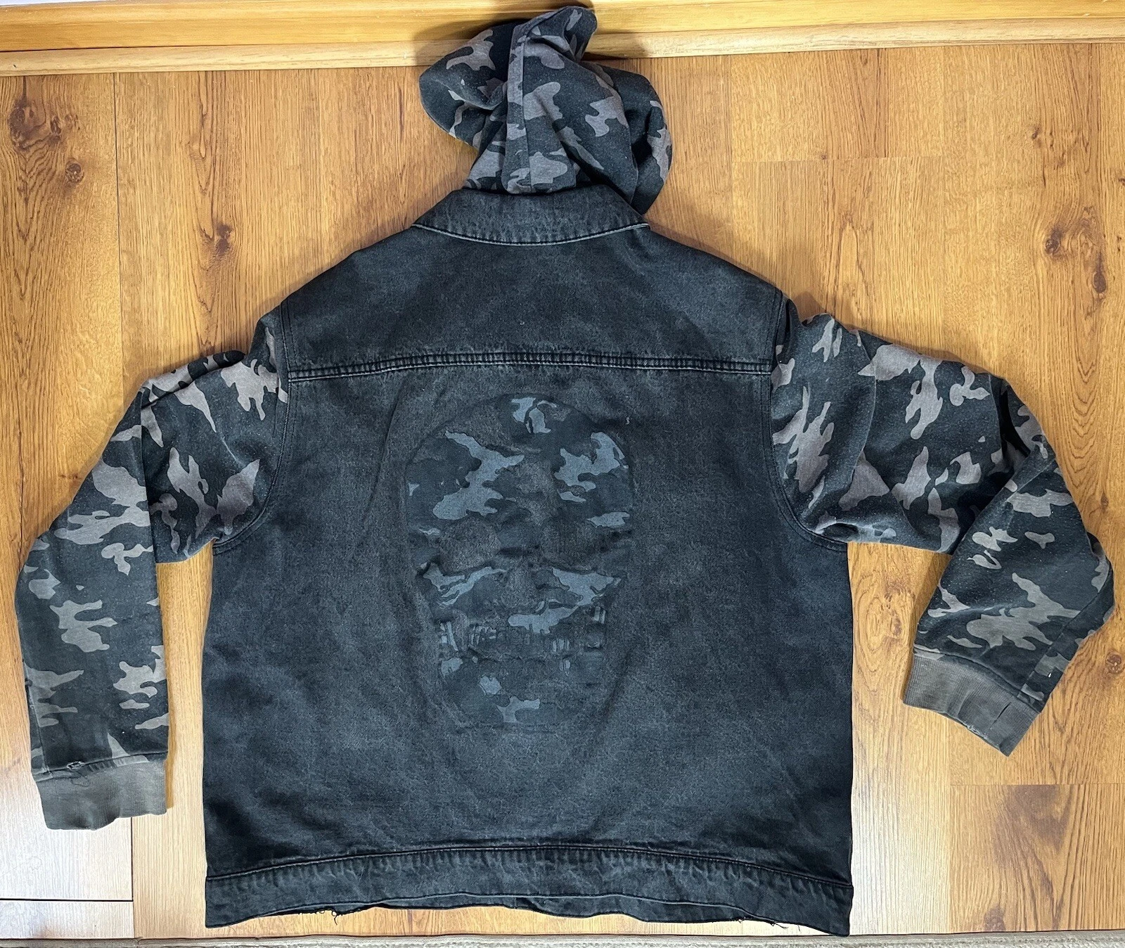 Denim Jacket Hybrid Apparel Skull Camo Sweatshirt Coat Y2K XL
