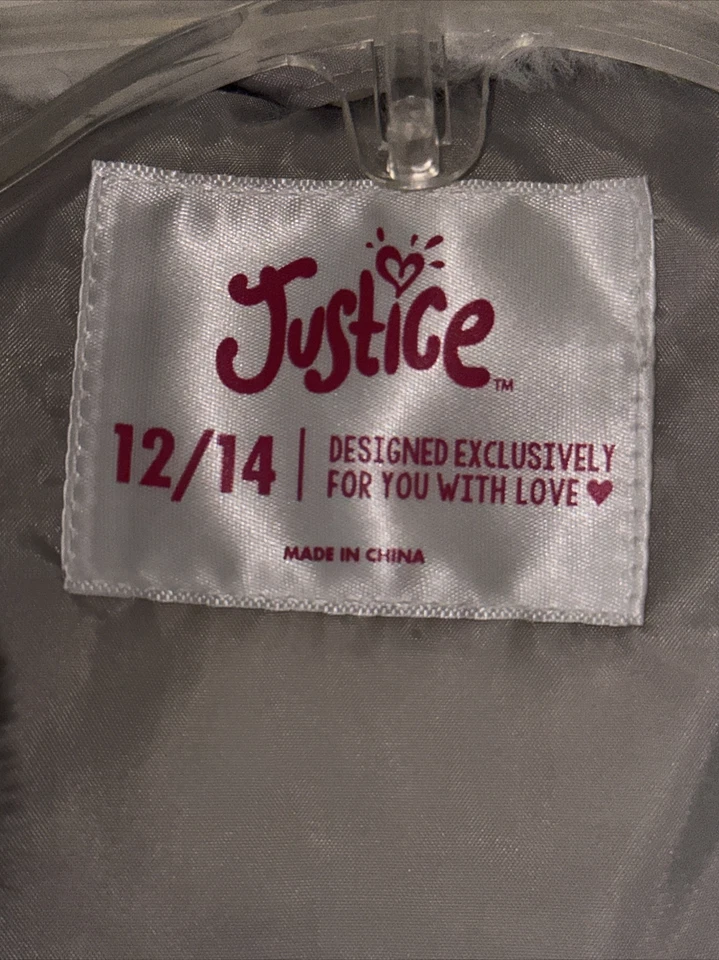 Chaqueta de Moto Justice Plateada Metálica Cuello de Piel Desmontable Niñas Talla 12/14 Foto 3 de 4