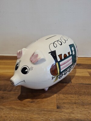 Großes handbemaltes Geld Sparschwein 14 cm Made in Portugal Zug Kinderzimmer Kitsch