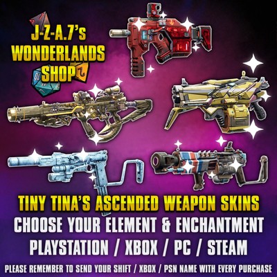 PS/XBOX/PC Tiny Tina's Wonderlands ASCENDED WEAPONS COSMETIC GEAR SKINS CUSTOM