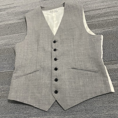 Reiss Vest Mens 38 Gray Wool Blend Waistcoat Formal Blazer Sleeveless Dress* - Picture 4 of 11
