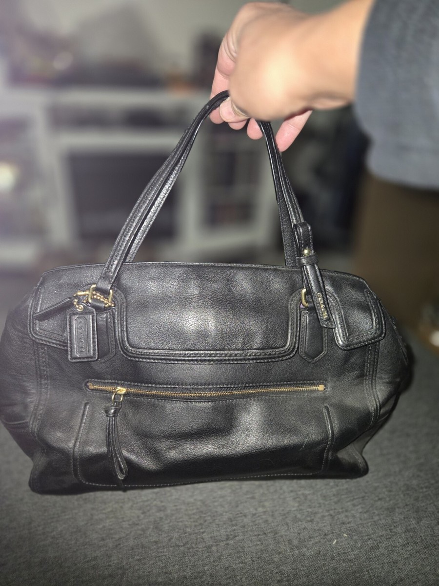 Coach 25048 Poppy Black Leather Flap Satchel Handbag Euc | eBay