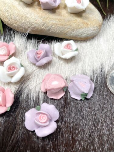 Porcelain Flowers Lot PINK PURLE Shabby Chic DIY Craft 17 mm 20 pcs - Picture 4 of 8