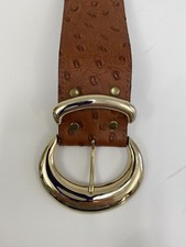 WOMEN PATRICIA GREEN DETAILS USA Brown Embossed LEATHER BELT SZ SMALL /roh