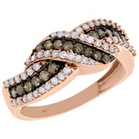 10K Rose Goldbraunes Diamant Wirbel Umgehen JubiläUm Band Cocktail Ring 0.75 CT