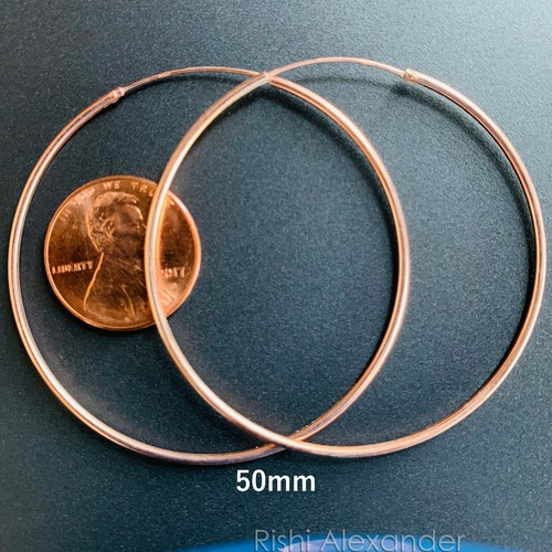 Rose Gold Plated 925 Sterling Silver 1.5mm Endless Hoop Earrings All Sizes - Picture 8 of 18