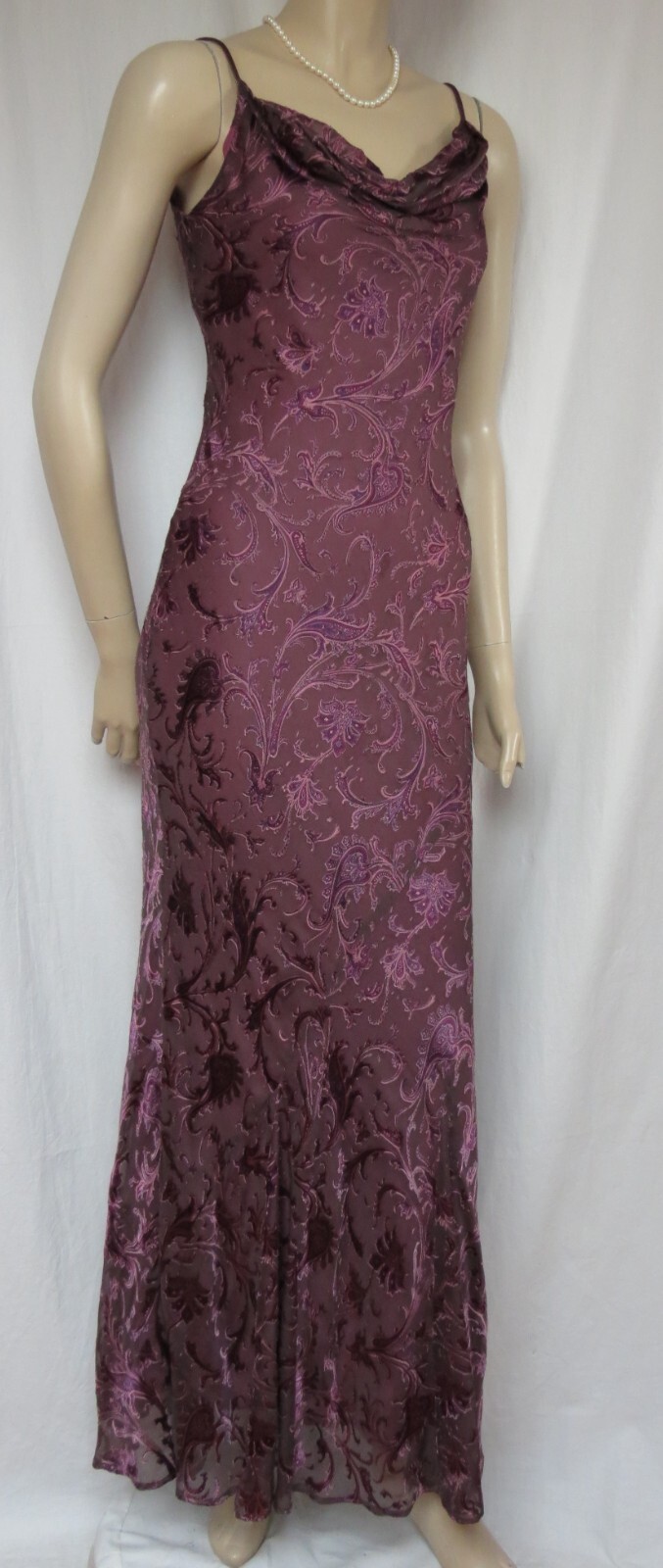 Abendkleid 34 lila Hochzeit Seide Viskose Paisley bodenlang Monsoon Kleid