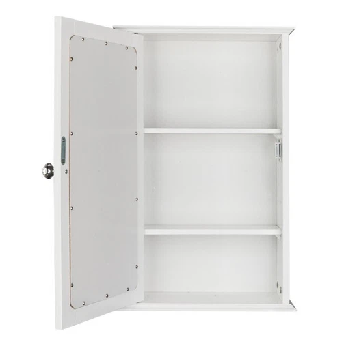 Adjustable Shelf White Single Door Mirror Indoor Bathroom Wall Mounted Cabinet - Picture 13 of 15