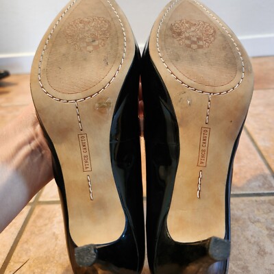 美品　VINCE CAMUTO エナメルバレエシューズ　ブラック 24cm Vince Camuto Wesher Leather Block Heel Sandals, Multiple