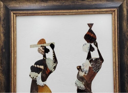 Vintage Central African Butterfly Wing Signed Wall Art Collage - Picture 3 of 9