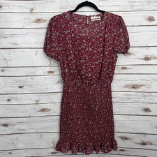 Urban Outfitters Red Micro Ditsy Floral Smocked Short Sleeve Dress Small NWT