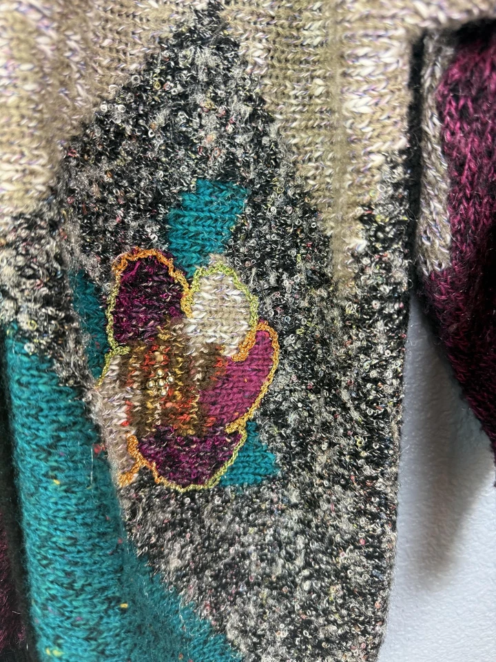 Vintage Jaclyn Smith Sweater Womens Medium Black Sequin Floral Knit Cardigan 80s - Image 3 of 4