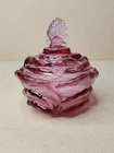 Fenton Glass Pink Rose Flower Candy Dish With Butterfy Lid 5 3/8"