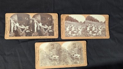3 Antique Keystone Stereoviews Victorian Genre Boating Love's Reverie Photo Lot