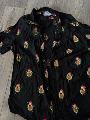 Free Planet 100% Rayon Avacado Christmas Edition Button Up Shirt Size XL