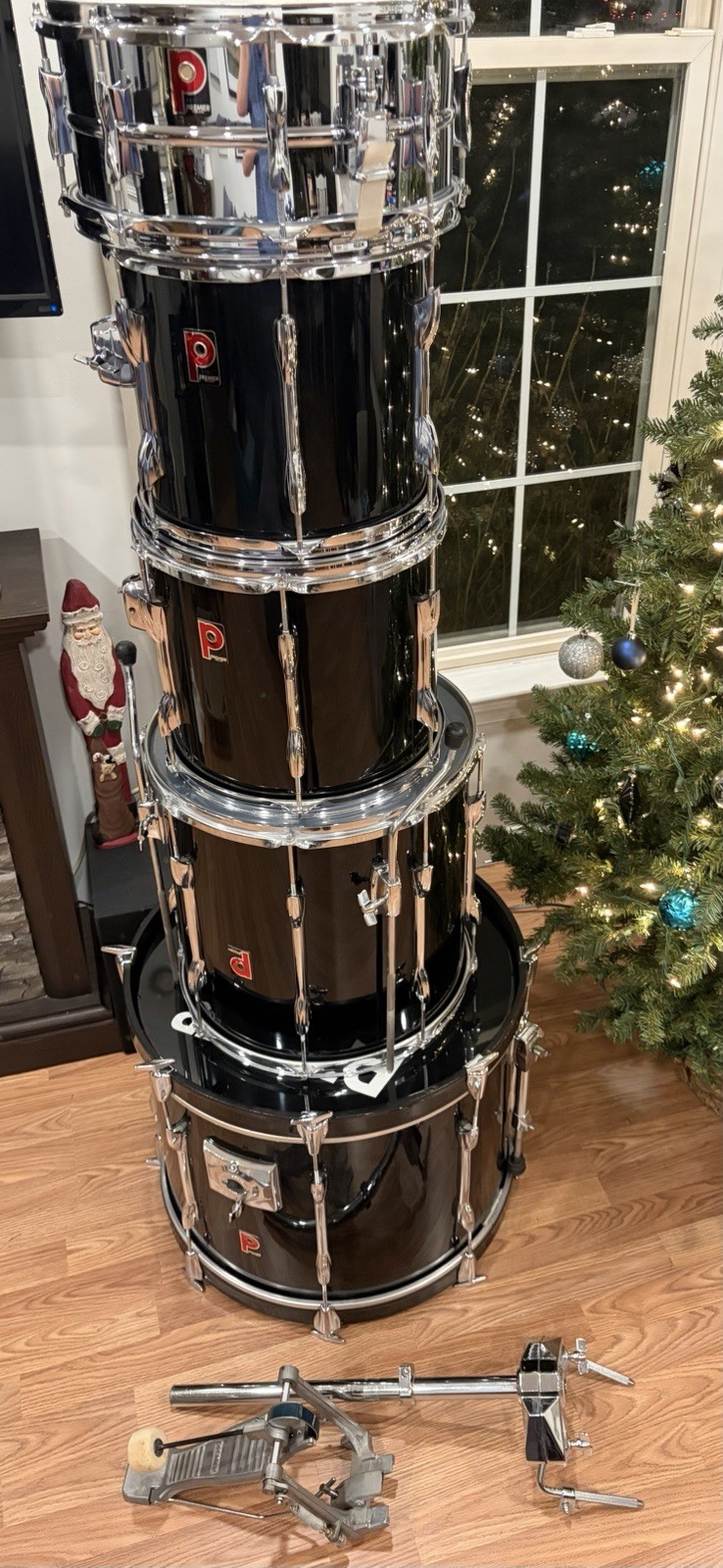 1990s Premier APK Series Drum Kit 5 Piece With XPK Snare Liquid Black Wrap