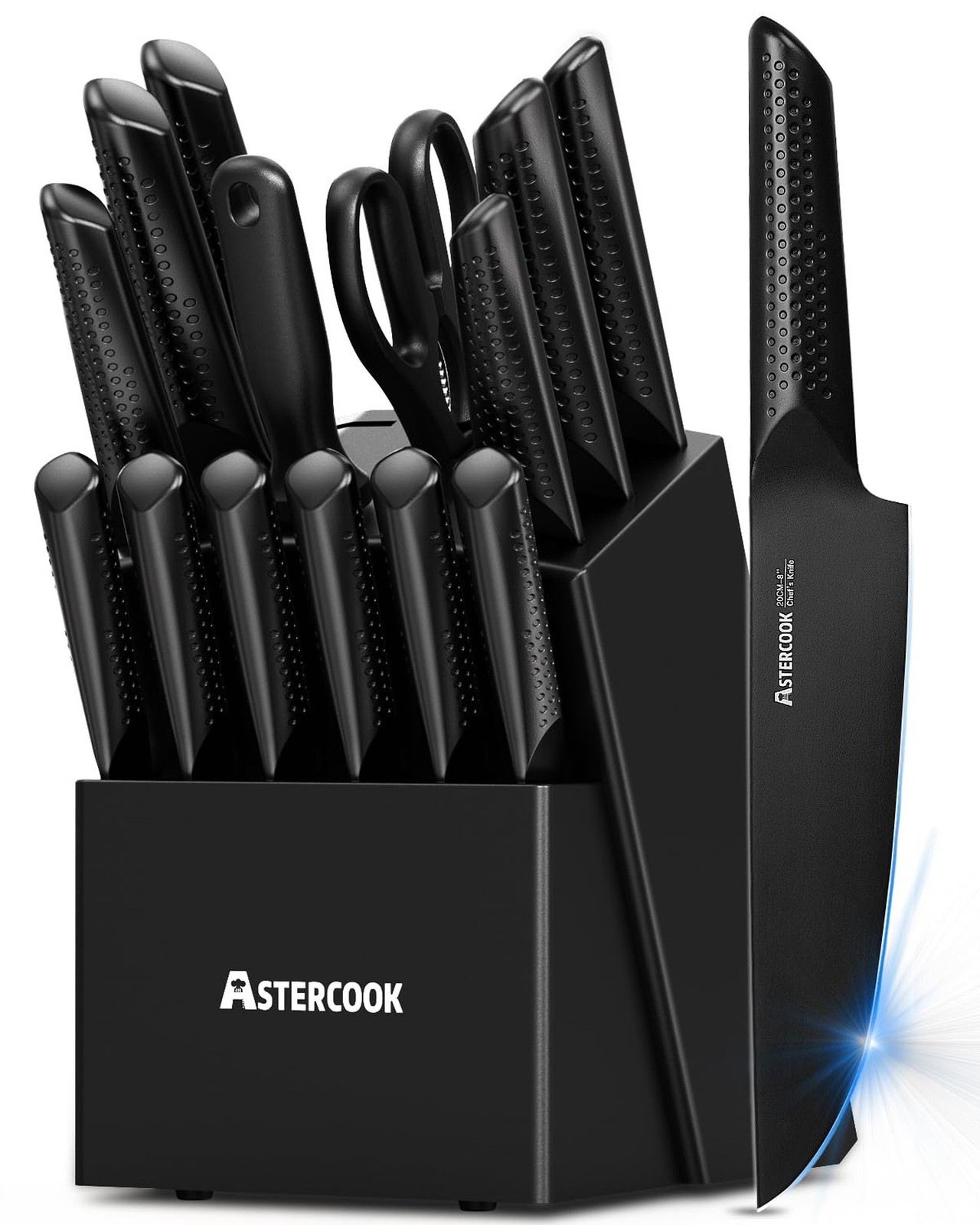 Astercook Knife Set, 21 Pieces Chef Knives Set with Block for Kitchen, German...