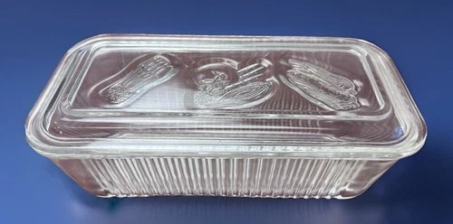 VTG Federal Glass Clear Refrigerator Dish/Box with Lid Rectangular 8.5”x4” USA