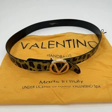 Valentino Milano Giusy Leopard Belt Gold V Buckle Size L Made In Italy Dust Bag