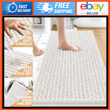 Thick Soft Absorbent Chenille Bath Rugs 30x20 - Ivory Shaggy Mat, Quick-Dry Rubb