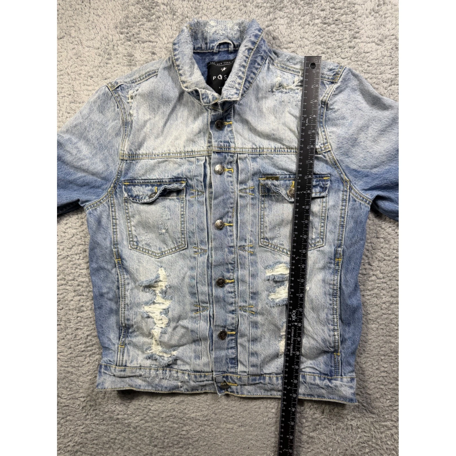 Posh NYC Metro Boomin Trap House Distressed Denim Jacket Light Wash Mens Small - product detail image 5