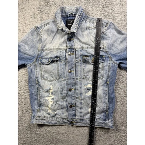 Posh NYC Metro Boomin Trap House Distressed Denim Jacket Light Wash Mens Small image 5