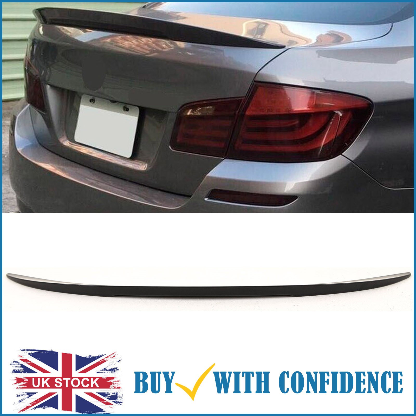 Rear Trunk Boot Spoiler Gloss Fits Bmw 5 F10 High Kick Performance Style Black - Image 3