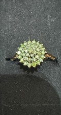 Vintage 9K Gold Ladies Ring, Green Diamond Cluster Ring 0.50ct Size P (8US)