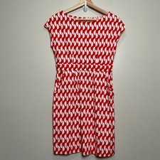 Boden Florrie Geometric Print Jersey Dress Women's 6P Red White Cap Sleeve EUC