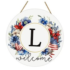 Patriotic Decorations Monogram 4th of July Wreaths for Front Door Letter L