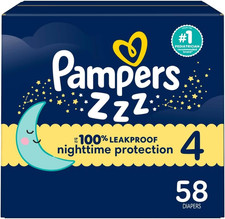 Pampers Zzz Overnight Diapers Size 4 22-37 lbs 58 Count