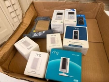 (Lot of 9) RING ALARM Items (Chime x3, Indoor Cam, Battery Doorbell) in Boxes