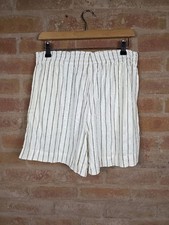 H&M Linen Blend White Stripe Poplin Wide Shorts Size M