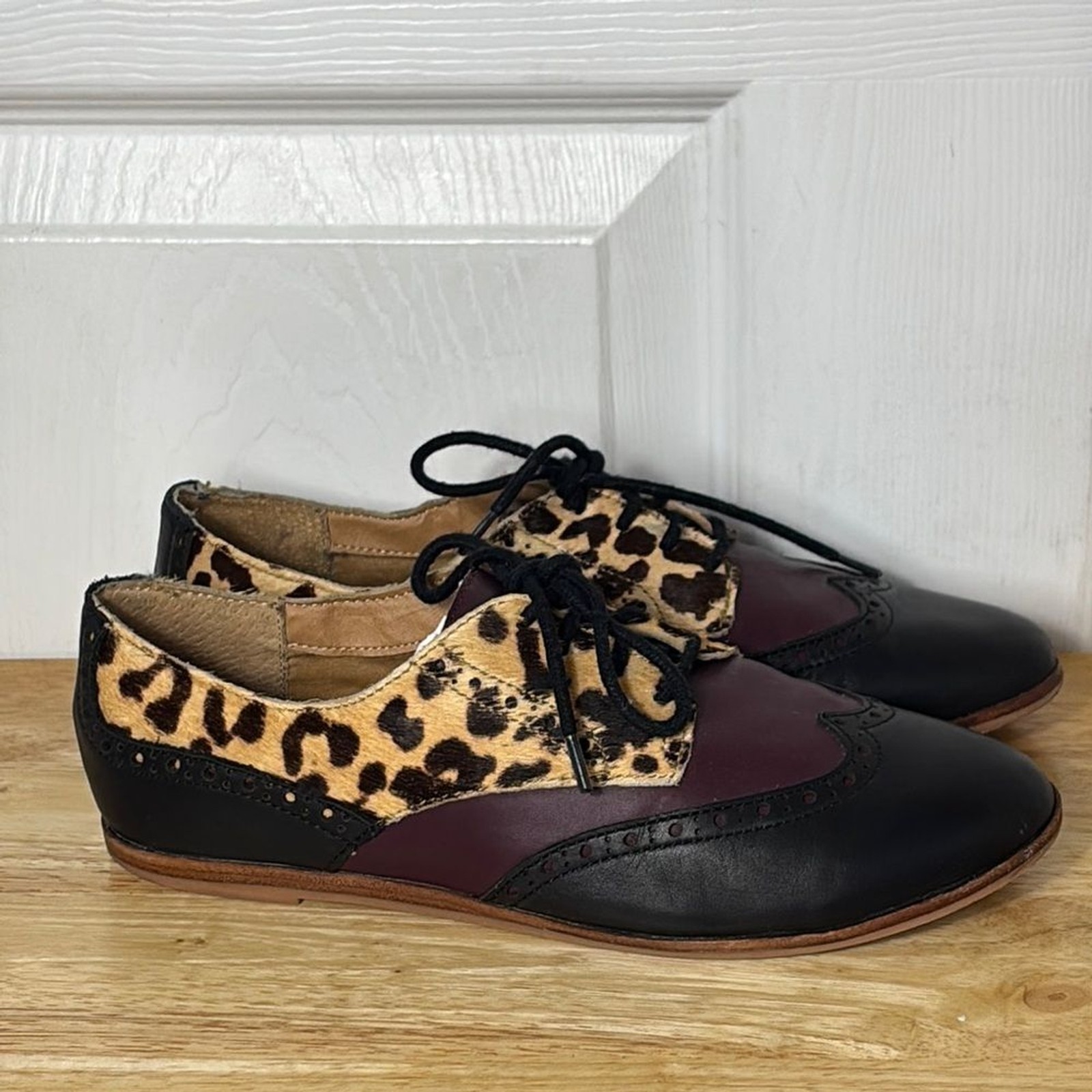 SAOLA Capelli DOLCE VITA stringati Oxford neri bordeaux stampa leopardo taglia 8 suola gomma