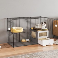 Cat Cage Indoor with Litter Box 2-Tier DIY Cat Playpen Detachable Metal Wire