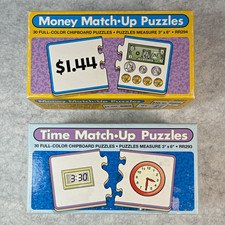 Lakeshore Time Match-Up And Money Match Up Puzzles Ages 3-4  4-7 Complete