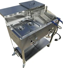 Deep Fryer Cart with 30 lb 3 Gallon Single Tank | Stainless Steel | Portable ...