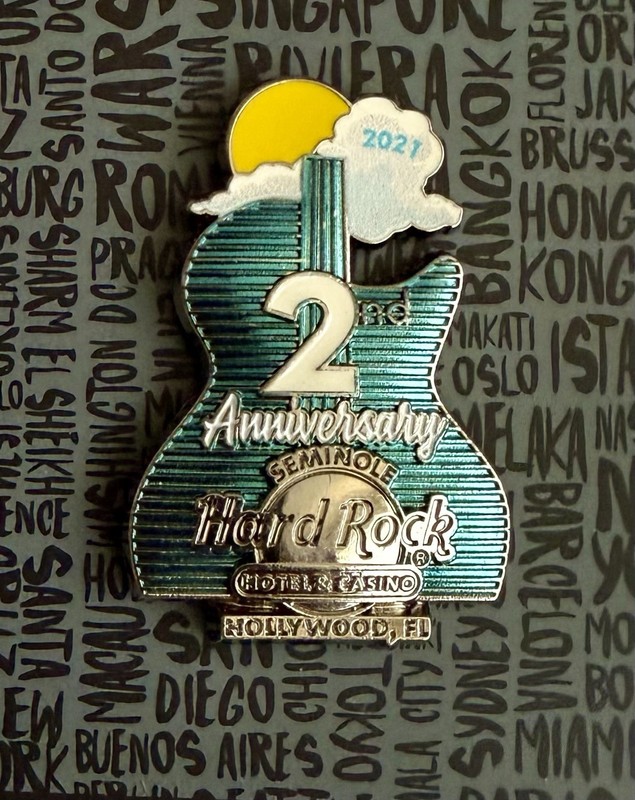 Hard Rock Hotel & Casino Hollywood FL 2nd Anniversary 2021 Guitar Pin Rock & Pop