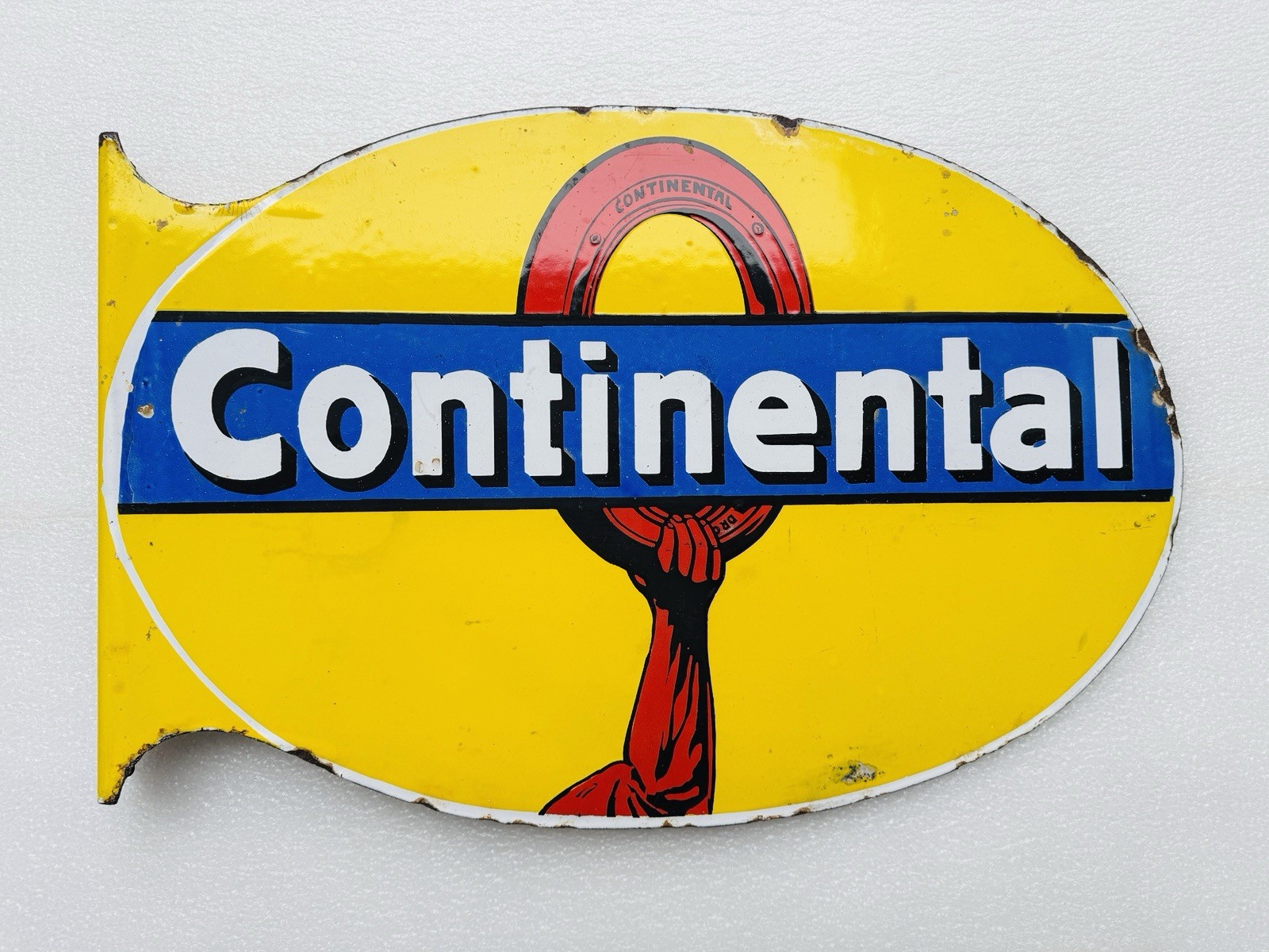 Emailschild Continental Pneumatik Reifen Ausleger - 60x36cm - Original 1920er