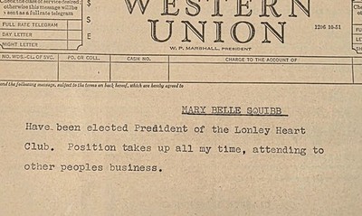 1950s Western Union Telegram Lonely Heart Club Typed Humor Card Ephemera VTG