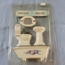 1:12 Dollhouse Miniature Ceramic Bathroom Furniture Sink Bathroom Toilet Set