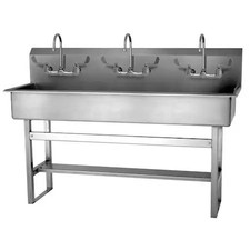 Sani-Lav 56Ffl Floor Mount, 6 Hole, Dual Manual Handle, Silver, Wash Station
