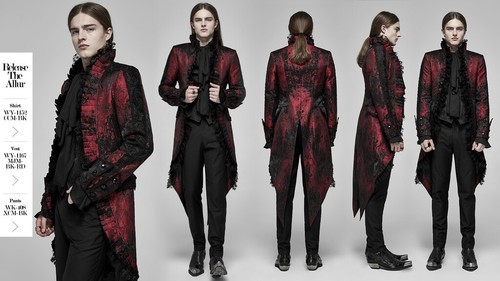 PUNK RAVE Men's Gothic Tuxedo Coat Party Dinner Gentleman Stand Collar Jacket - Picture 4 of 27