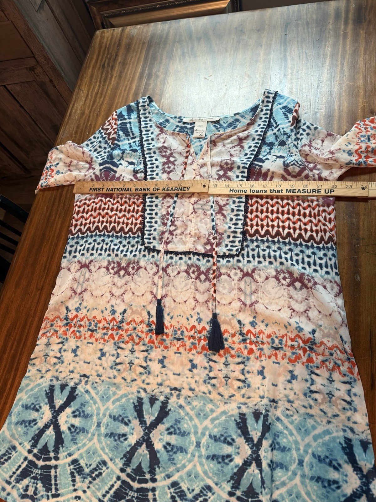 American Rag Aqua Patchwork Long Tassel Suit Cove… - image 3