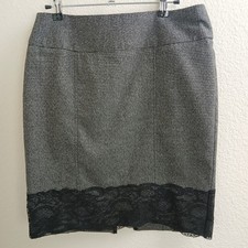 Maurices Lace Trim Pencil Skirt 7/8 black white houndstooth unlined business