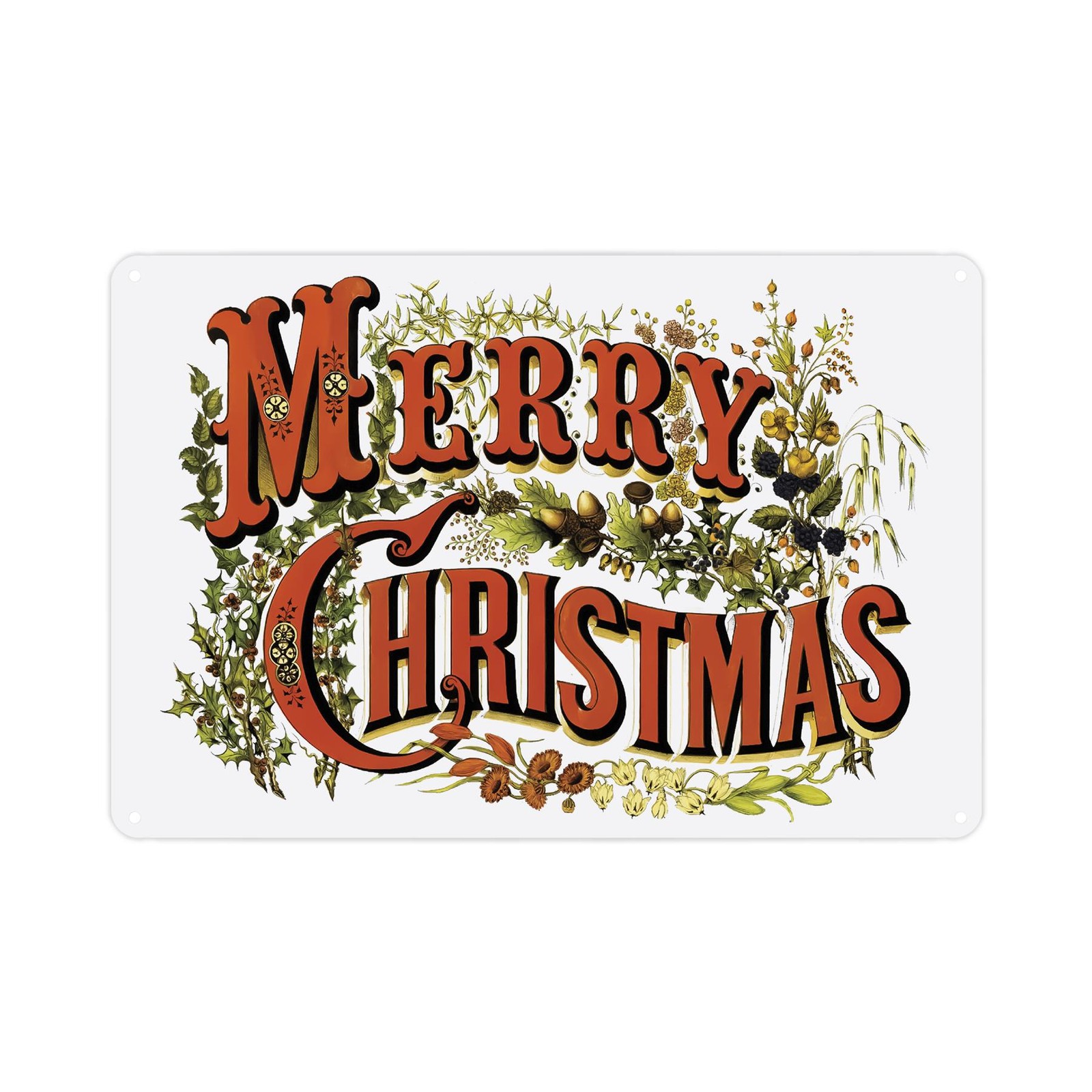 Merry Christmas Sign - Traditional Xmas Foliage Wall Decoration Gift