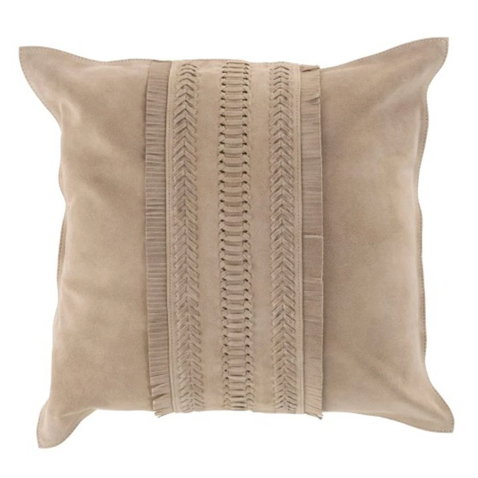 Coussin Déco Carré Cuir "India" 45x45cm Gris Clair - Photo 1/3