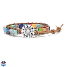 7 Chakra Bracelets for Women with Real Stones Leather Wrap Healing Bead Brace...